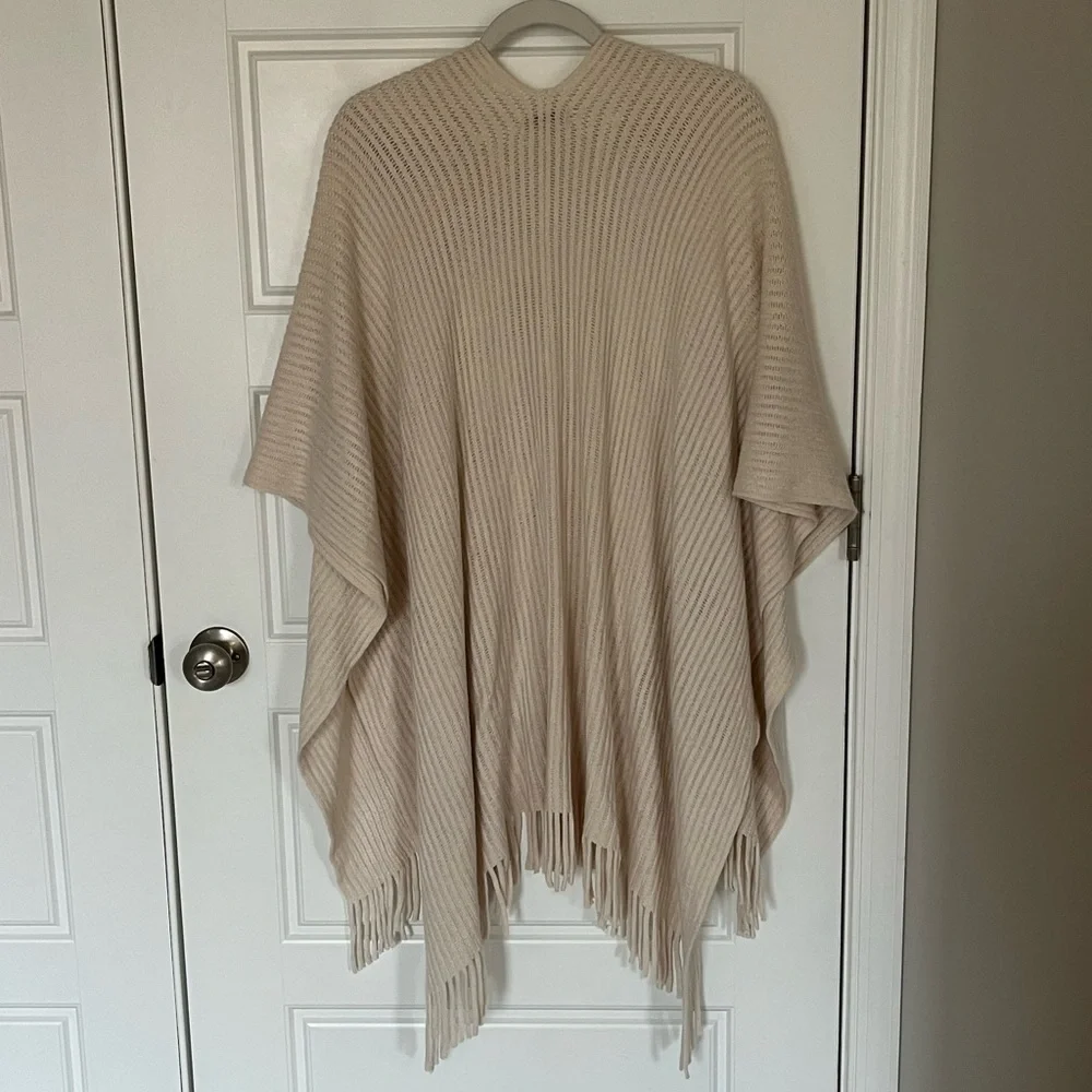 Loft Cream Fringe Wrap Sweater | OS